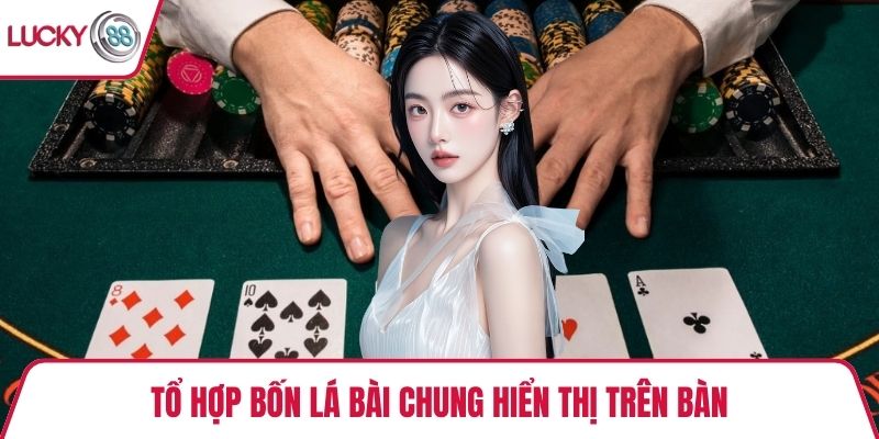 Tổ hợp bốn lá bài chung hiển thị trên bàn